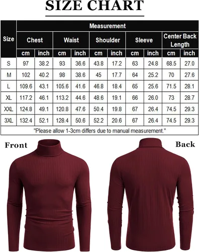 Vista 6 de COOFANDY Suéter de cuello alto para hombre, ajuste delgado, ligero, básico, acanalado