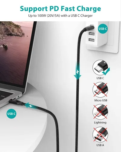 Vista 2 de Cable NIMASO USB C 3.1 Gen 2 de transferencia de datos de 10 Gbps, cable de monitor de salida de video 4K, carga rápida PD de 100 W para iPhone