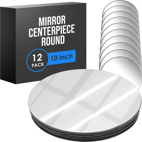 Vista 15 de Houseables Mirror Centerpieces for Tables, Round Mirrors for Centerpieces, Mirrored Trays, Round Table Plate Tray, Circle, Glass Charger, Wedding