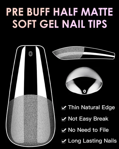Vista 2 de Coffine Nails - Puntas de uñas de gel suave con puntas de uñas cortas de almendra, 336 piezas de uñas de gel medio mate prepulidas, puntas