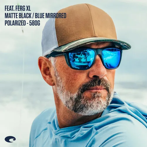 Vista 7 de Costa Man - Gafas de sol con montura negra mate, lentes de espejo azul, 2.44 pulgadas