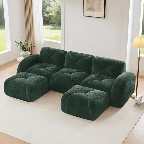 Vista 18 de Sofás modulares modulares de 110.6 pulgadas para sala de estar, sofá moderno de terciopelo sin hueso, no requiere montaje, cómodo sofá sin hueso