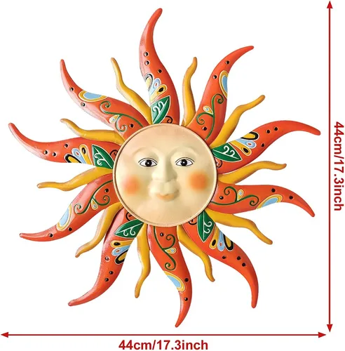 Vista 4 de Decoración de pared de sol de metal, 17.3 pulgadas, esculturas de jardín, estatuas, decoración de pared para interiores y exteriores, habitación