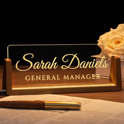 Vista 14 de Placa de nombre de escritorio personalizada, placa de identificación personalizada con luz de oficina para escritorios, decoraciones de escritorio