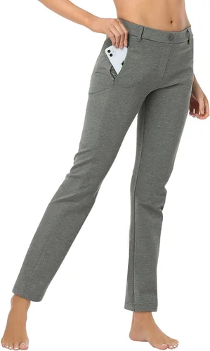 Vista 5 de HDE Pantalones de yoga para mujer, pierna recta, con 8 bolsillos