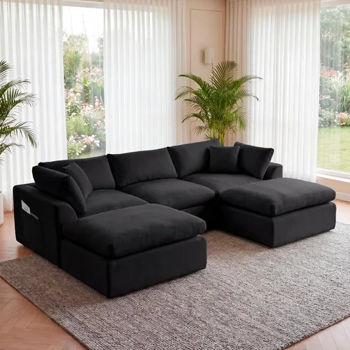 Vista 12 de Sofá nube sin hueso de 111 pulgadas en forma de L con diván, sofá modular de 3 plazas para sala de estar, sofás de felpilla deshuesados de gran Beige