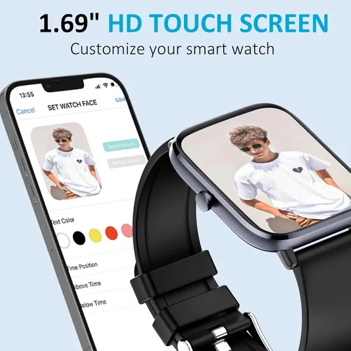 Vista 6 de PJYUBVOR Reloj inteligente, reloj inteligente para hombre, contestar/hacer llamadas, pantalla táctil de 1.83 pulgadas, monitor de actividad física