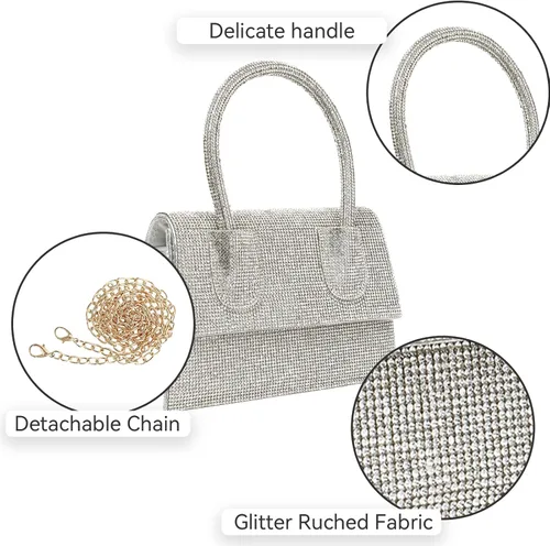 Vista 2 de Bolsos de mano con asa superior para mujer, elegante y elegante, con cuentas brillantes, bolso de mano, bolso cruzado de cadena para noche, fiesta