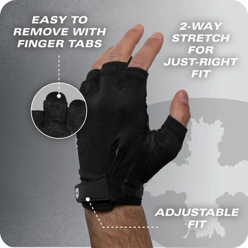 Vista 8 de Power Gloves 3.0 - Guantes de levantamiento de pesas duraderos de medio dedo con cierre de muñeca ajustable, palma de cuero transpirable, para hombre