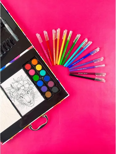 Vista 6 de Art 101 Budding Artist - Juego de arte de acuarela de 44 piezas, 14 diseños para pintar