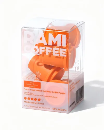 Vista 12 de Rami Coffee Café en polvo instantáneo liofilizado en frío, tostado medio oscuro, 100% arábica, 6 paquetes individuales portátiles para el hogar
