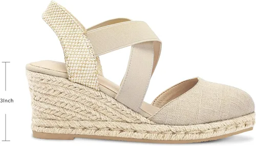 Vista 2 de mysoft Women's Closed Toe Crisscross Elastic Ankle Strap Platform Espadrille Wedge Sandals