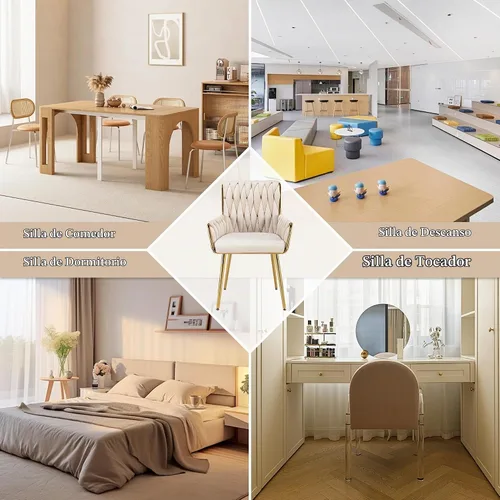 Vista 9 de Silla de escritorio de terciopelo, taburete de tocador, sin ruedas, moderno sillón dorado con patas de acento