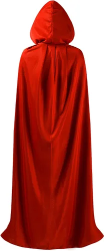 Vista 8 de OurLore Disfraz reversible de capa para fiesta de máscaras, Halloween, Navidad, color negro y rojo (35 pulgadas, con capucha)