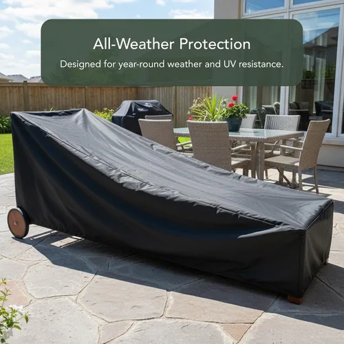 Vista 4 de Covermates Funda clásica para tumbona, funda de vinilo resistente a la intemperie para muebles de exterior con ventilación de malla, dobladillo