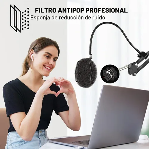 Vista 3 de Filtro pop para micrófono: pantalla de viento pop en capas de esponja con cuello de cisne flexible mejorado de 360°