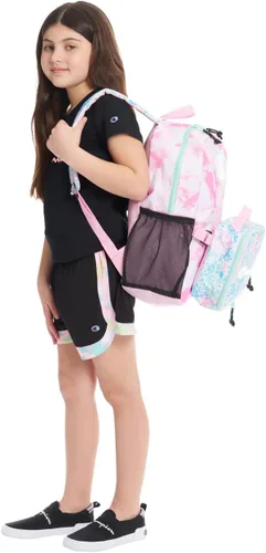 Vista 5 de Champion Combo de mochila y almuerzo para jóvenes, Caramelo rosaAzul Aruba