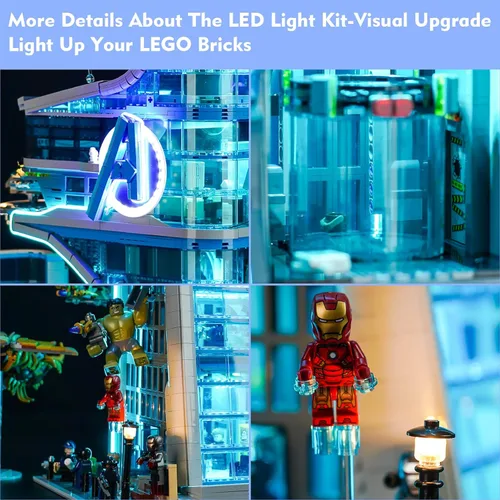 Vista 2 de LocoLee Kit de luz LED creativa de control remoto compatible con Lego Avengers Tower 76269 (solo luces, sin modelos), juego de luces de control