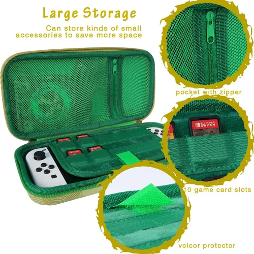 Vista 2 de TIKOdirect Carrying Case for Switch & Switch OLED, Hard Shell Travel Carry Case with 10 Game Card Slots, Protective Storage Bag for NS Zelda Console