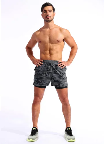 Vista 6 de Pudolla Mens 2 in 1 Running Shorts 5" Quick Dry Gym Athletic Workout Shorts for Men with Phone Pockets