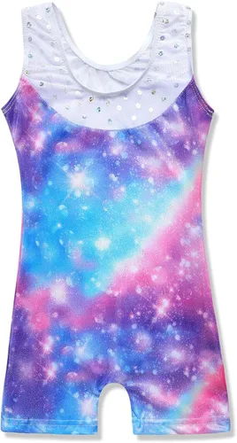 Vista 2 de Leotardos de gimnasia para niñas, mallas de baile para niñas pequeñas, ropa de baile atlética y brillante con diseño de sirena, unicornio