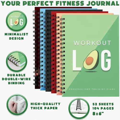 Vista 2 de Planificador de entrenamiento para seguimiento diario de fitness y establecimiento de objetivos, tamaño A5, 6 x 8 pulgadas, verde avo, cubierta más