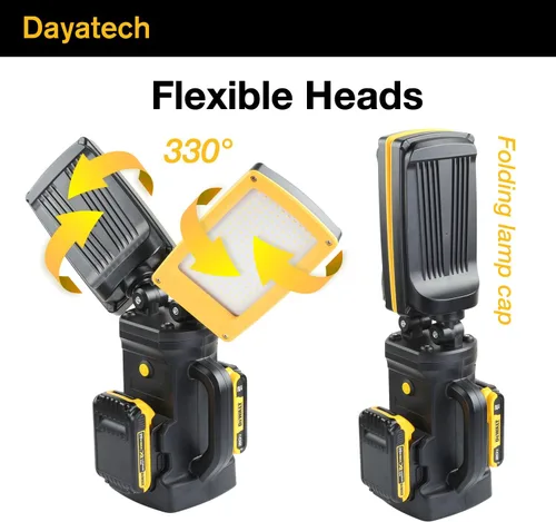 Vista 4 de Luz de trabajo LED inalámbrica de 12000LM, de doble cabezal de 85W con trípode, compatible con baterías Dewalt, Milwaukee, Makita de 18–21V, sin
