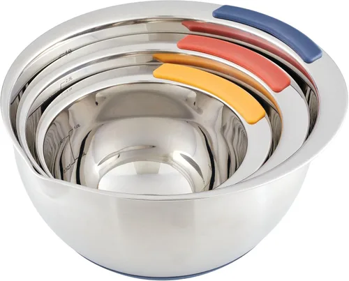 Vista 16 de Ayesha Curry Kitchenware Pantryware - Cuencos para mezclar de acero inoxidable, juego de 3 piezas, color plateado con asas
