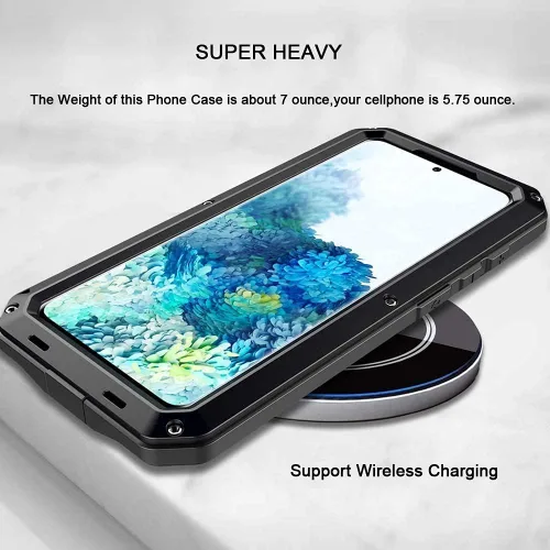 Vista 4 de Funda protectora de cuerpo completo para Galaxy S20, resistente a los golpes, funda de metal de aleación de aluminio con protector de pantalla Negro