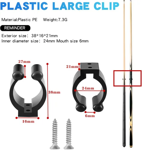 Vista 2 de 12 abrazaderas para tacos de billar (incluye tornillos), soporte de clip de localización de taco de billar para cañas de pescar, clips de big