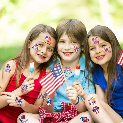 Vista 6 de HOWAF 96 tatuajes temporales del 4 de julio, calcomanías de tatuaje del Día de la Independencia para decoración de fiestas temáticas patrióticas