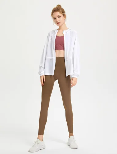 Vista 5 de Locachy Sudadera con capucha para mujer con protección solar UPF 50+, cremallera completa, enfriamiento, activo, correr, sudadera con capucha