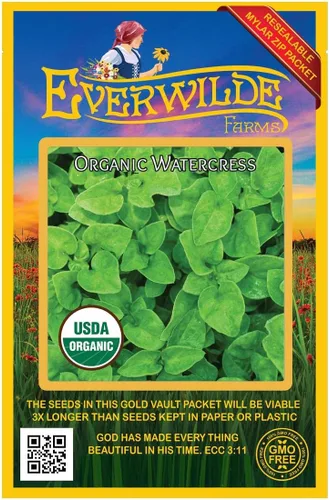 Vista 4 de Everwilde Farms - Semillas de hierbas orgánicas de berro de 1 onza - Paquete Gold Vault