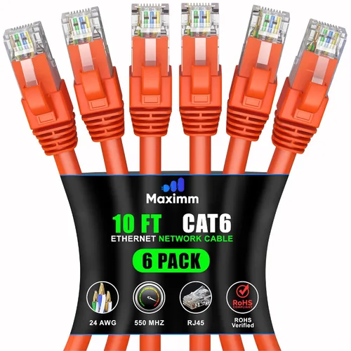Vista 86 de Maximm Cable Ethernet Cat 6 de 0.6 pies (paquete de 6) – Cable LAN de alta velocidad, cable de Internet, cable de conexión y cable de red – UTP