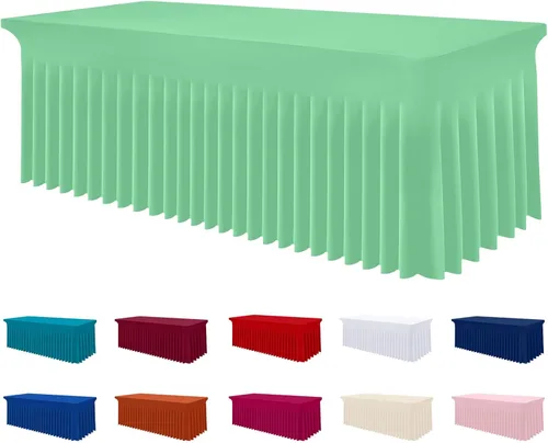 Vista 37 de Smiry Mantel de Spandex, Mantel Elástico Ajustable Extensible para Mesas Rectangulares de 6 Pies, Falda Cubierta de Mesa Impermeable y Lavable