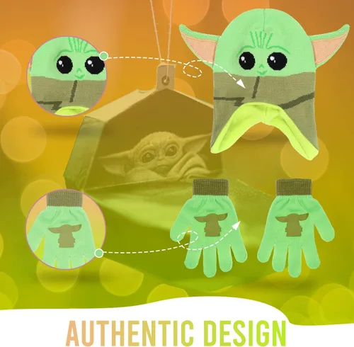 Vista 5 de Star Wars Baby Yoda - Gorro de invierno para niños y guantes de nieve o guantes para niños pequeños, 2 unidades, conjunto de guantes suaves y gorro