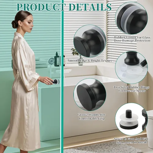 Vista 4 de Alise - Manija para puerta de ducha, pomo para puertas corredizas de ducha, color negro Heavy Duty Solid SUS304 Stainless Steel Knobs,One Sided