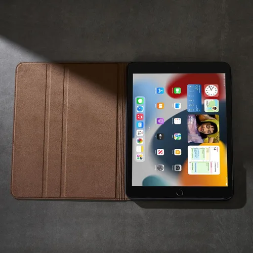 Vista 6 de Gexmil Funda para iPad de 9ª/8ª/7ª generación (2021/2020/2019), funda de cuero genuino de 10.2 pulgadas, funda de piel de vaca con función