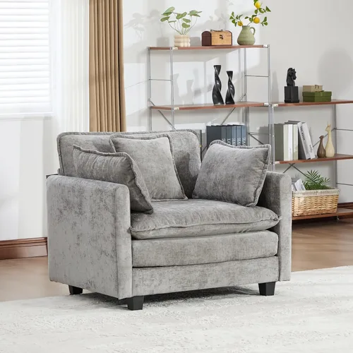 Vista 337 de Sofá seccional modular verde de 111.5", sofás seccionales grandes de 3 plazas para sala de estar, sofá nube oversized de tela chenille con otomana