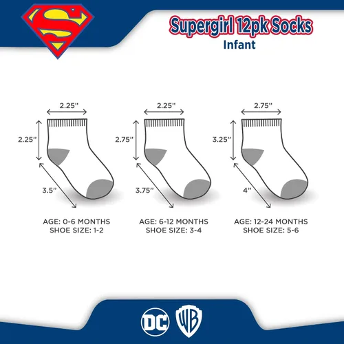 Vista 5 de DC Comics Baby Boys and Girls Socks - 12 Pack Batman Wonder Woman Superman Justice League Super Girl Socks 0-24M