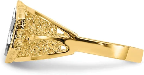 Vista 3 de Anillo de oro blanco y amarillo de 14 k sólido con dos tonos de estrella de David Lucky judío