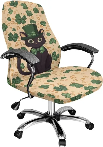 Vista 10 de Xoenoiee Bee Floral Print Office Chair Covers, Stretch Computer Boss Chair Cover with Button High Back Chair Slipcover Anti-Dust Rotating Chair