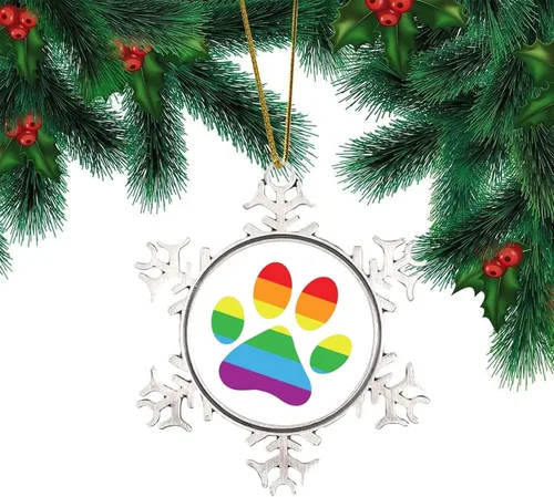 Vista 14 de Pansexual Bisexual LGBTQ Adorno de Navidad, adorno de metal con forma de copo de nieve Be Kind Kindness para árbol de Navidad, orgullo gay, LGBT