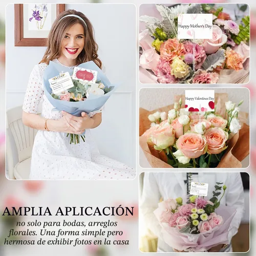 Vista 6 de CCINEE 100 portatarjetas de plástico con forma de tenedor transparente con forma de flores, clips de cabeza recta para ramo de boda, suministros