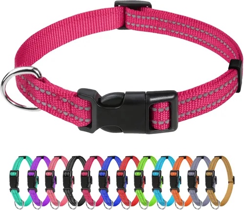 Vista 17 de TagME Collares de nailon reflectantes para perros, collar ajustable clásico para mascotas con hebilla de liberación rápida para cachorros, rosa Rosa