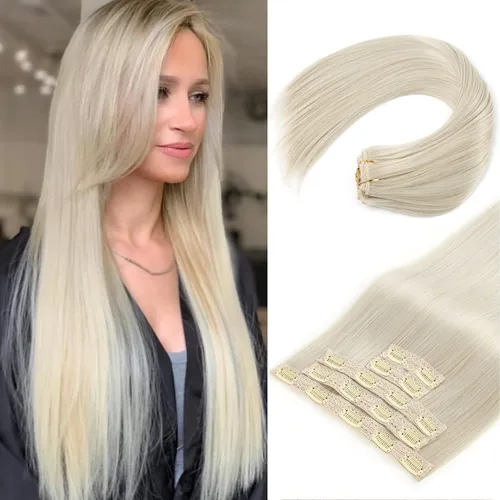 Vista 10 de REECHO Extensiones de cabello con pinzas, extensiones de cabello grueso y largo, extensiones de cabello sintético ligero para mujer, 24 pulgadas a