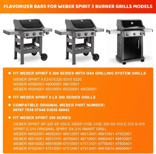 Vista 6 de Barras Flavorizer más pesadas de 15.3 pulgadas para Weber Spirit y GS4 Spirit II serie 300, Spirit II E-310 (control montado en la parte frontal)