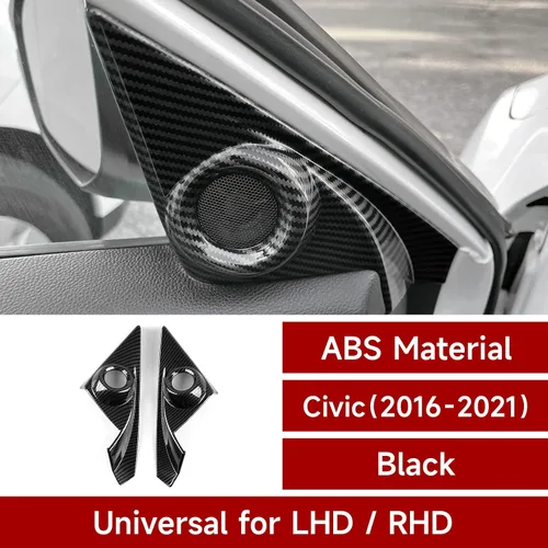 Vista 2 de Calcomanías de cubierta de altavoz de pilar para Honda Civic 2016 2017 2018 2019 2020 2021 10ª generación Accesorios ABS fibra de carbono pegatinas