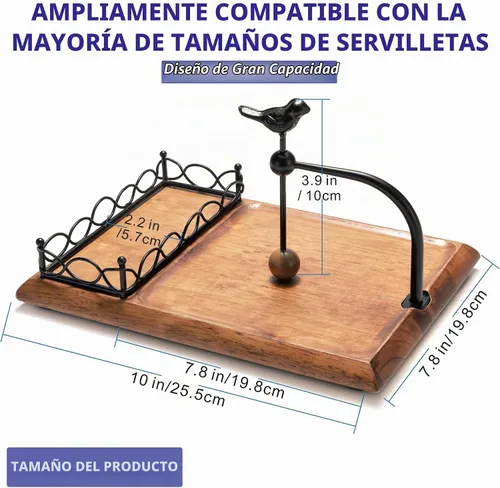 Vista 5 de Encantador servilletero de madera con diseño de pájaro – Incluye espacio para saleros y pimenteros – Servilletero negro multifuncional para mesa