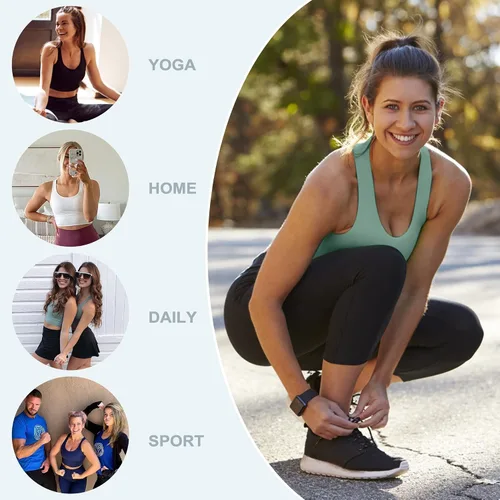 Vista 5 de UUE Sujetador deportivo para mujer, brasier deportivo de tirantes acolchados de línea larga, soporte medio, yoga, gimnasio, correr, entrenamiento